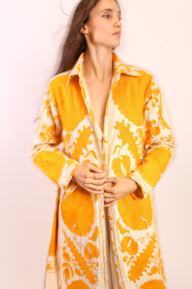 YELLOW SUZANI COAT ANINO - sustainably made MOMO NEW YORK sustainable clothing, Coat slow fashion