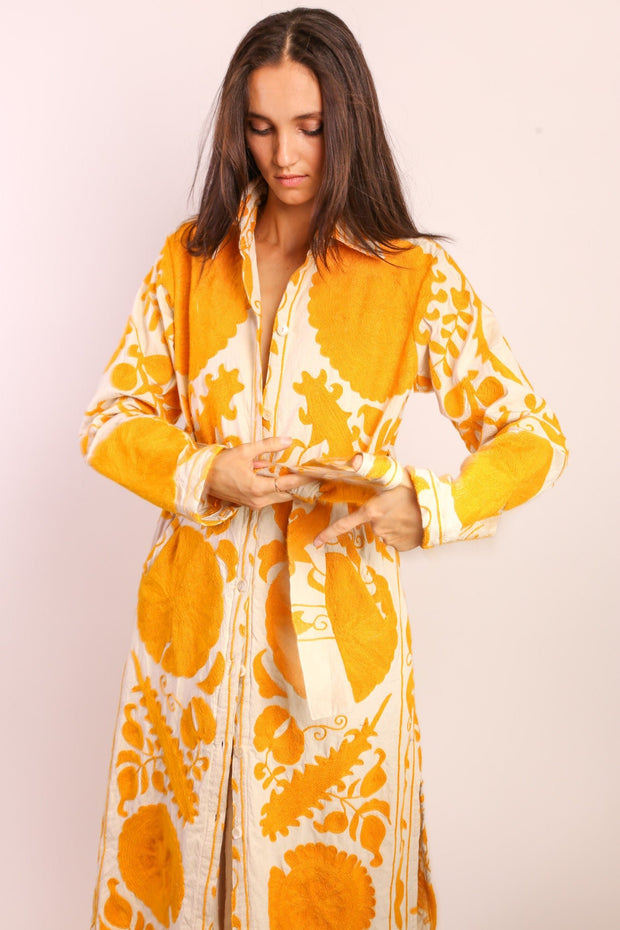 YELLOW SUZANI COAT ANINO - sustainably made MOMO NEW YORK sustainable clothing, Coat slow fashion