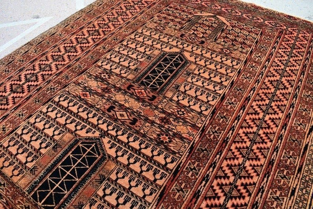 5.4 x 4.3 Ft,Vintage Camel Wool Famous Hatchulu Parda Turkoman Rug,Handmade Oriental Rug,Turkmen Afghan rug - sustainably made MOMO NEW YORK sustainable clothing, rug slow fashion