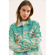 SEQUIN EMBROIDERD DENIM JACKET DEMI - sustainably made MOMO NEW YORK sustainable clothing, embroidered slow fashion