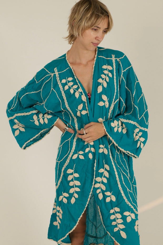 ACHELOUS OCEAN EMBROIDERED KIMONO - sustainably made MOMO NEW YORK sustainable clothing, Kimono slow fashion