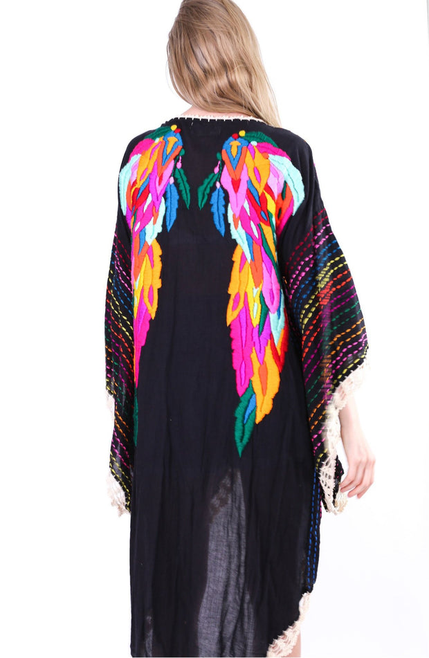 ANGEL WINGS EMBROIDERED CROCHET KIMONO BILA - sustainably made MOMO NEW YORK sustainable clothing, crochet slow fashion