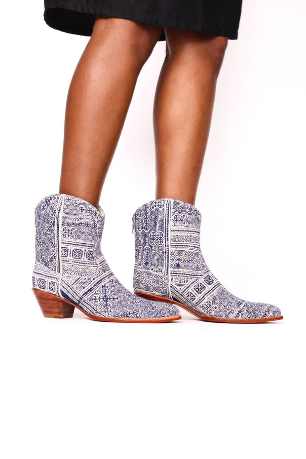 BATIK INDIGO BOOTIES NATASHA - sustainably made MOMO NEW YORK sustainable clothing, boots slow fashion