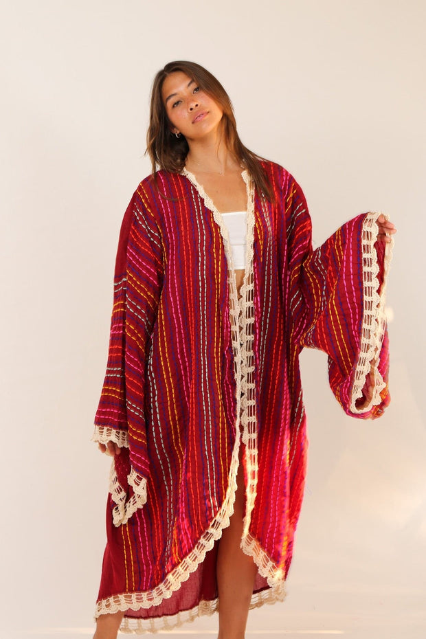 BILA ANGEL WING EMBROIDERED KIMONO DUSTER - sustainably made MOMO NEW YORK sustainable clothing, Embroidered Kimono slow fashion