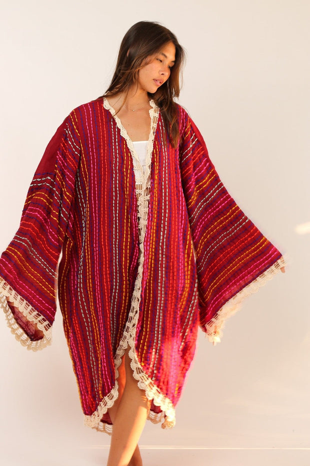 BILA ANGEL WING EMBROIDERED KIMONO DUSTER - sustainably made MOMO NEW YORK sustainable clothing, Embroidered Kimono slow fashion