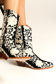 BLACK CREME FLOWER EMBROIDERED WESTERN BOOTS SHIRON - sustainably made MOMO NEW YORK sustainable clothing, boots slow fashion