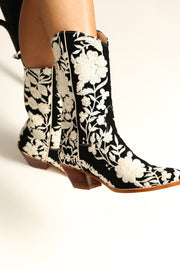 BLACK CREME FLOWER EMBROIDERED WESTERN BOOTS SHIRON - sustainably made MOMO NEW YORK sustainable clothing, boots slow fashion