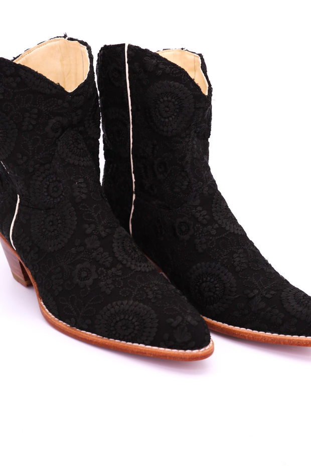 BLACK EMBROIDERED BOOTIES JAUNE - sustainably made MOMO NEW YORK sustainable clothing, boots slow fashion