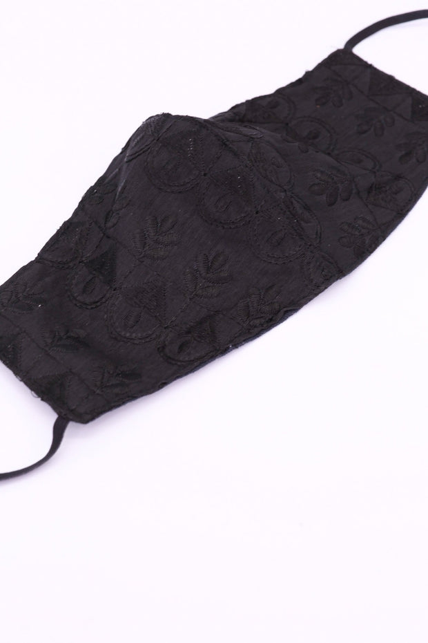 BLACK EMBROIDERED FACE MASK HOLLEE - sustainably made MOMO NEW YORK sustainable clothing, offerfm slow fashion