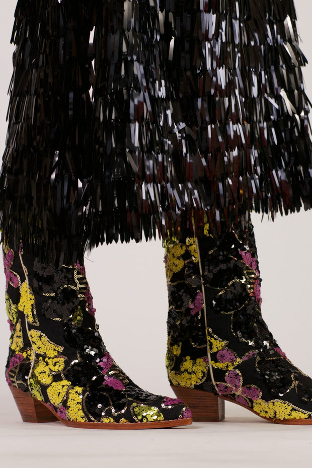 BLACK EMBROIDERED SEQUIN WESTERN BOOTS WEHRL - sustainably made MOMO NEW YORK sustainable clothing, boots slow fashion