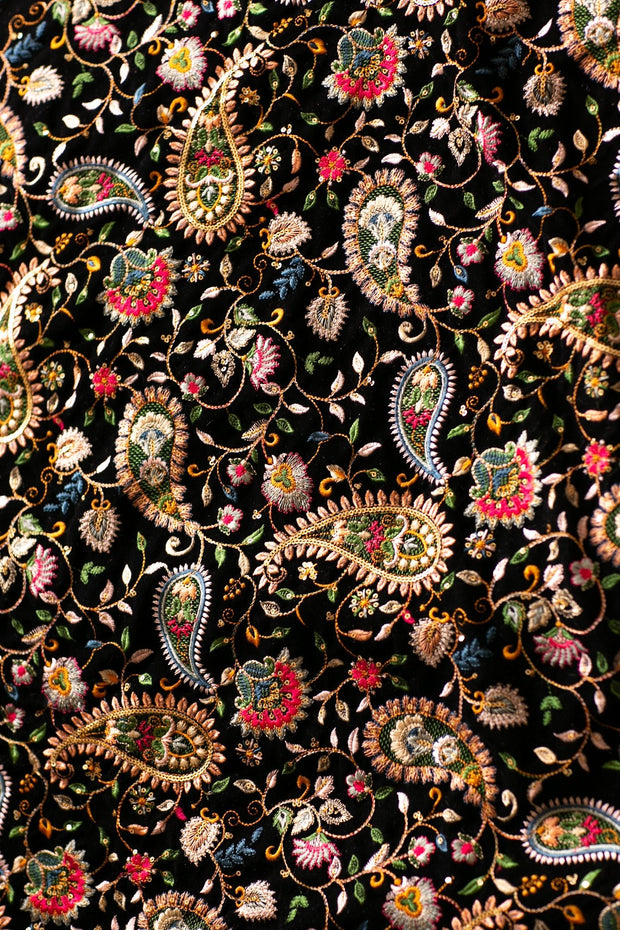 BLACK EMBROIDERED VELVET PAISLEY PATTERN B32-60 - sustainably made MOMO NEW YORK sustainable clothing, fabric slow fashion