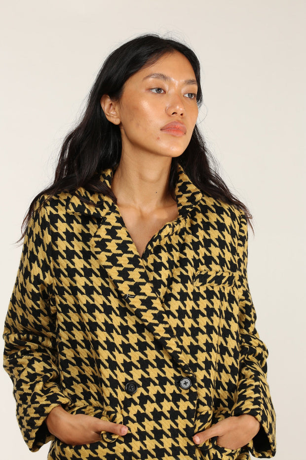 BLACK YELLOW CHECKERED JACKET BLAZER ROINA - sustainably made MOMO NEW YORK sustainable clothing, fall22 slow fashion