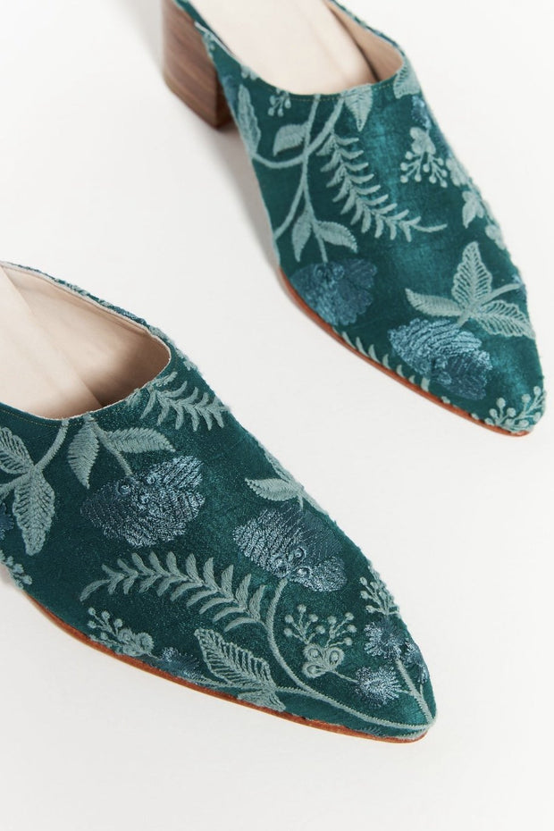 BOTANICAL HEELED MULES X ANTHROPOLOGIE - sustainably made MOMO NEW YORK sustainable clothing, mules slow fashion