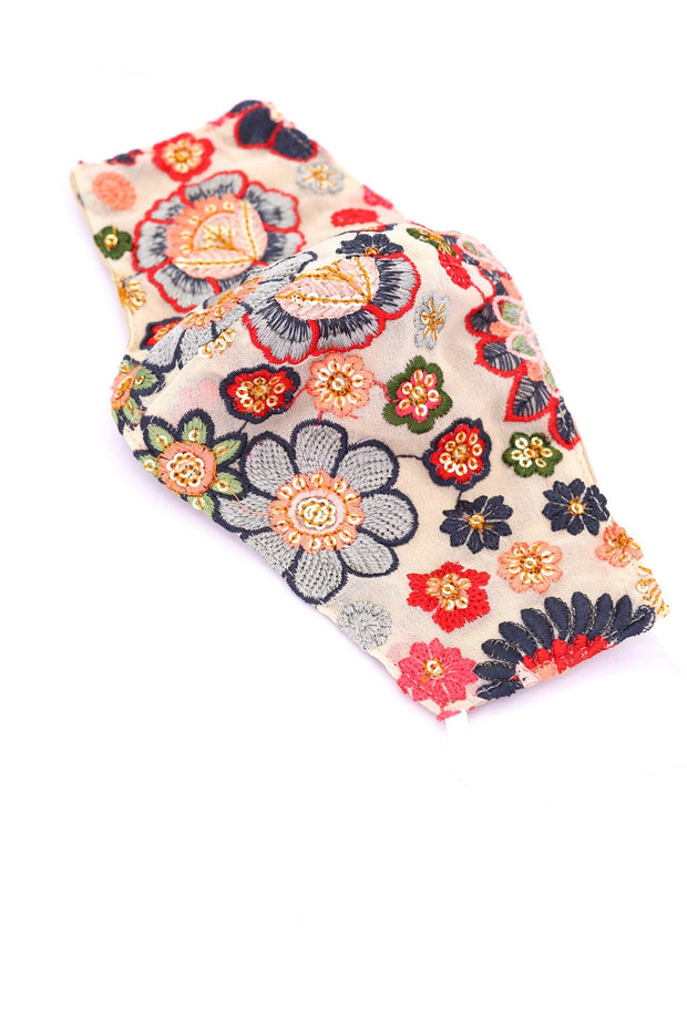 CHIFFON SILK COTTON EMBROIDERED FACE MASK JAX - sustainably made MOMO NEW YORK sustainable clothing, offerfm slow fashion