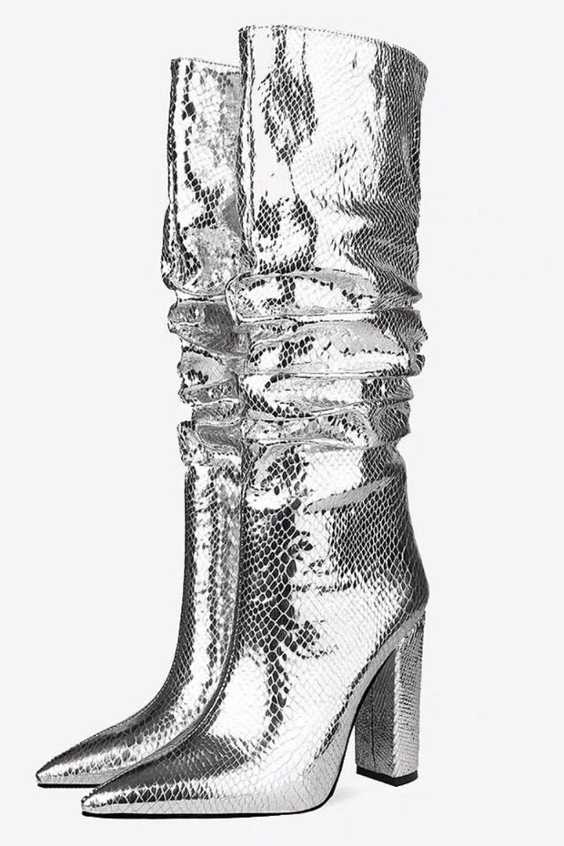 CLYDER HIGH METALLIC TALL BOOTS - sustainably made MOMO NEW YORK sustainable clothing, boots slow fashion