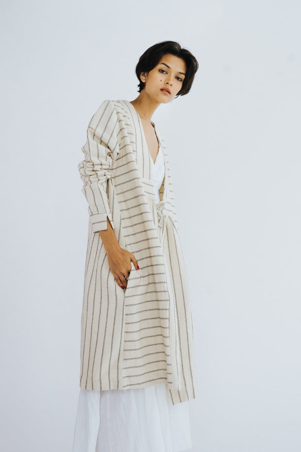 COTTON LINEN CARDIGAN KIMONO MAIKO - sustainably made MOMO NEW YORK sustainable clothing, Kimono slow fashion