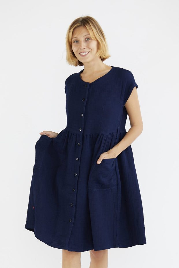 COTTOn LINEN DRESS HEIDI - sustainably made MOMO NEW YORK sustainable clothing, kaftan slow fashion