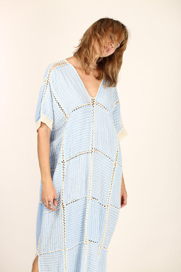 CROCHET EMBROIDERED KAFTAN LUPITA X FREE PEOPLE - sustainably made MOMO NEW YORK sustainable clothing, wholesale1122 slow fashion