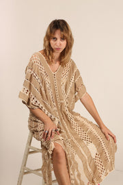 CROCHET KAFTAN SUNKISSED X FREE PEOPLE - sustainably made MOMO NEW YORK sustainable clothing, crochet slow fashion