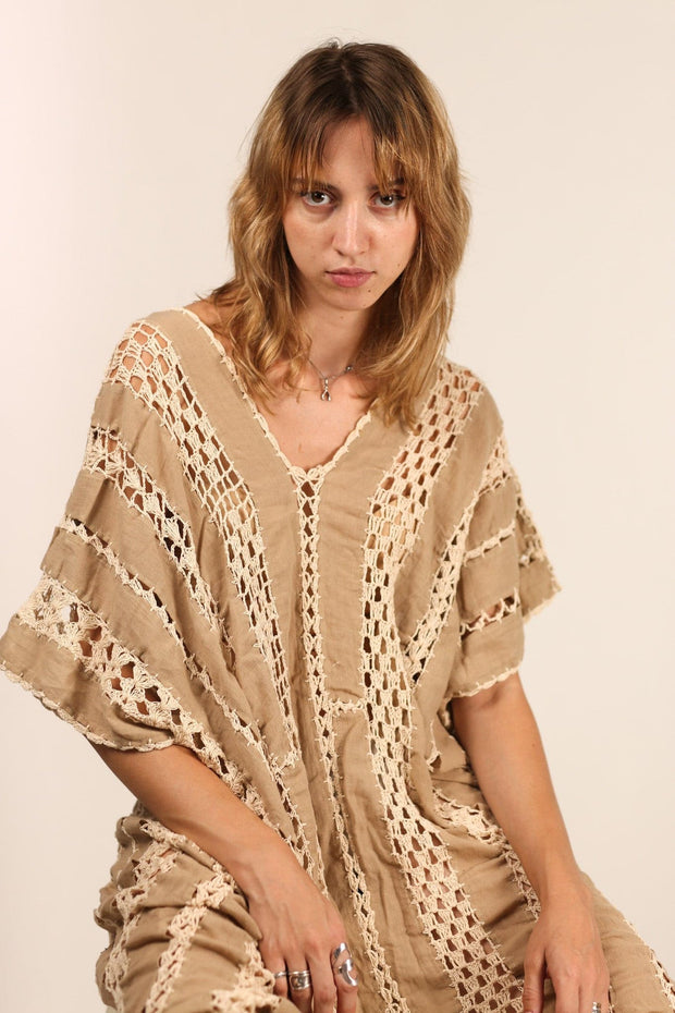 CROCHET KAFTAN SUNKISSED X FREE PEOPLE - sustainably made MOMO NEW YORK sustainable clothing, crochet slow fashion