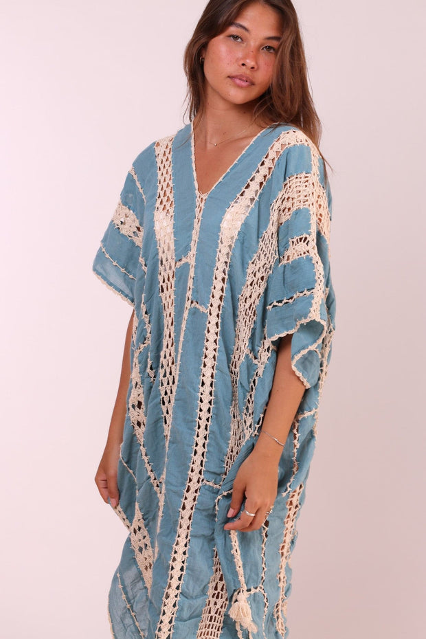 CROCHET KAFTAN SUNKISSED X FREE PEOPLE - sustainably made MOMO NEW YORK sustainable clothing, dress slow fashion