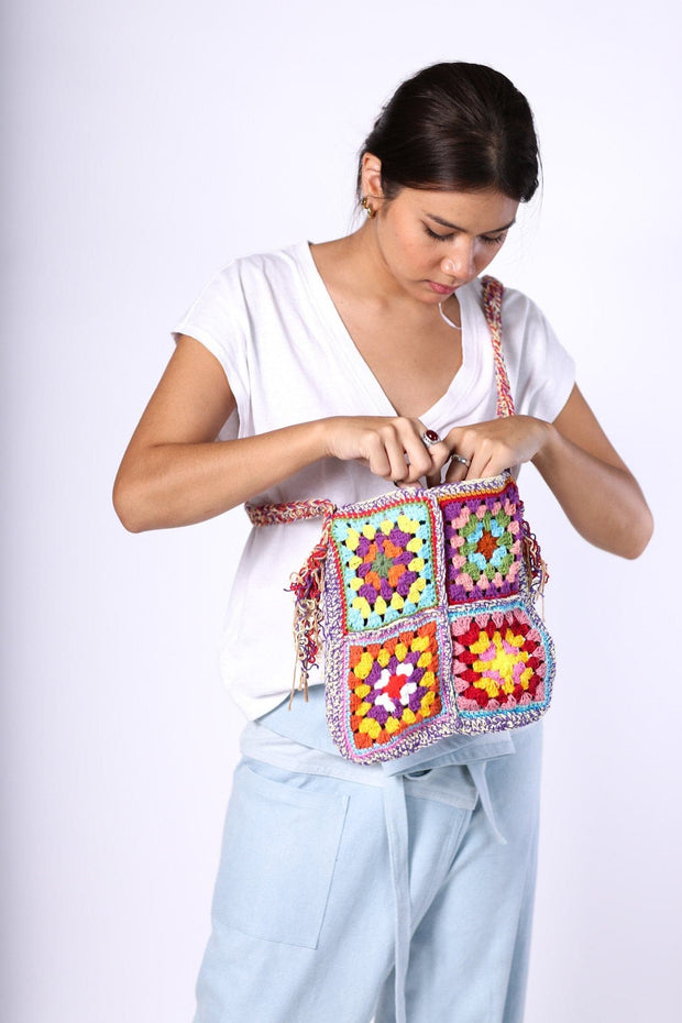 CROCHET SHOULDER CROSS BODY BAG TIBB - sustainably made MOMO NEW YORK sustainable clothing, crochet slow fashion