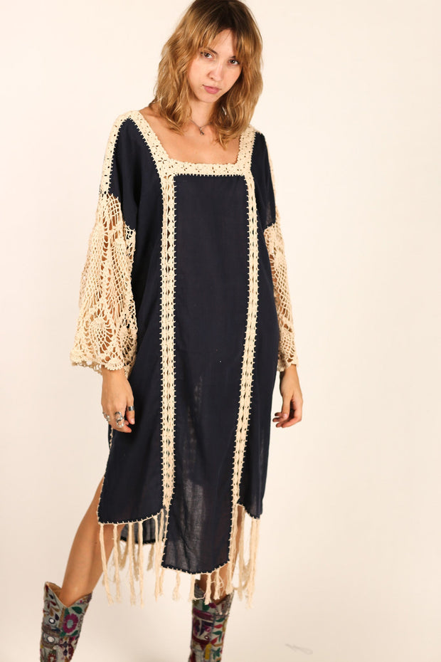 CROCHET SLEEVES KAFTAN HANNELI - sustainably made MOMO NEW YORK sustainable clothing, dress slow fashion