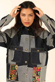 DENIM PATCHWORK JACKET MASHA - sustainably made MOMO NEW YORK sustainable clothing, fall22 slow fashion