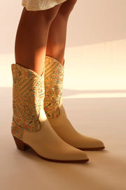 EMBELLISHED EMBROIDERED SILK WESTERN BOOTS MILTON - sustainably made MOMO NEW YORK sustainable clothing, boots slow fashion