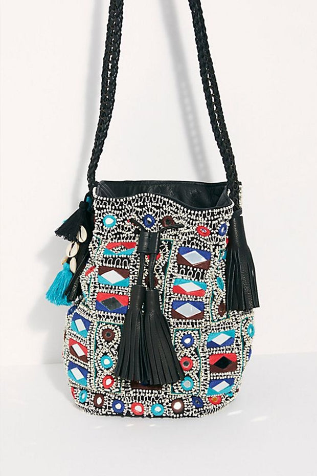 EMBELLISHED LEATHER STUDDED BUCKET BAG JADE - sustainably made MOMO NEW YORK sustainable clothing, bag slow fashion