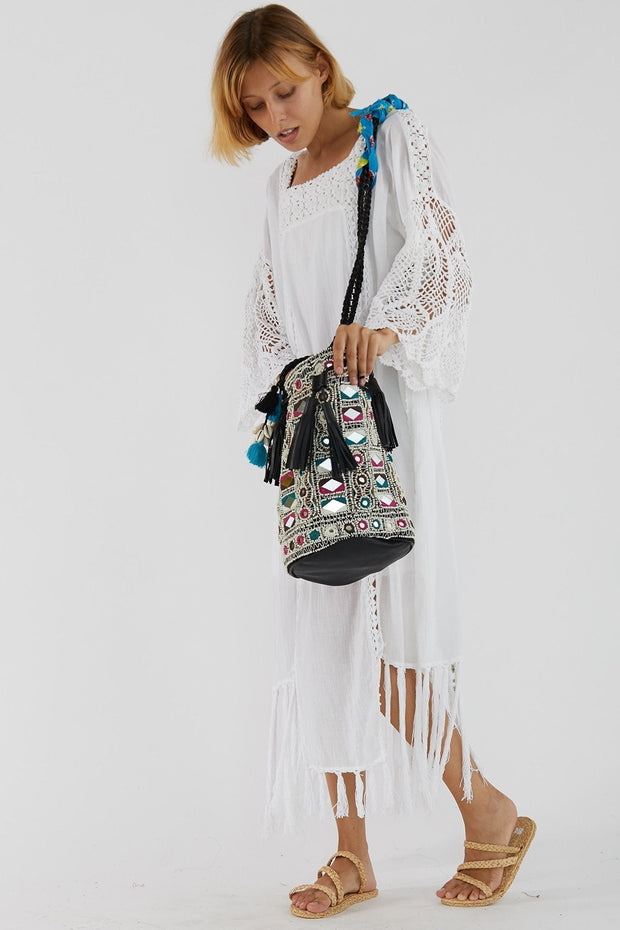 EMBELLISHED LEATHER STUDDED BUCKET BAG JADE - sustainably made MOMO NEW YORK sustainable clothing, bag slow fashion