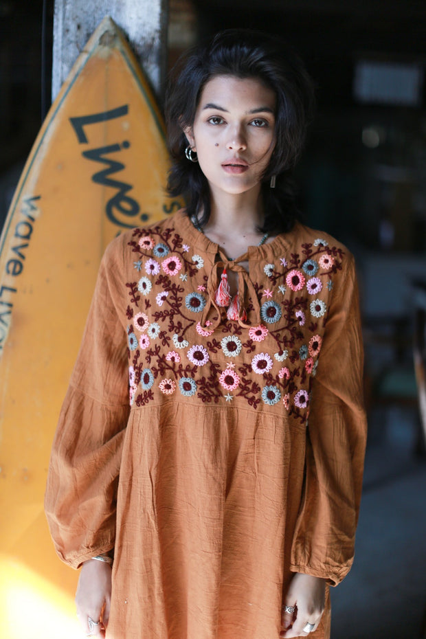 EMBROIDERED DRESS MALIKA - sustainably made MOMO NEW YORK sustainable clothing, kaftan slow fashion