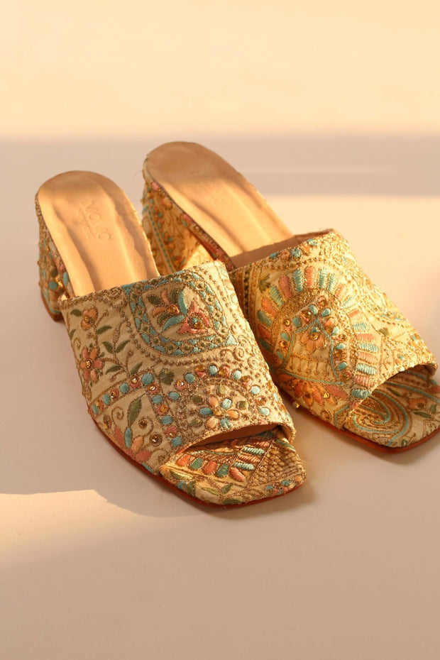 EMBROIDERED FLOWER SILK MULES MILTONA - sustainably made MOMO NEW YORK sustainable clothing, mules slow fashion