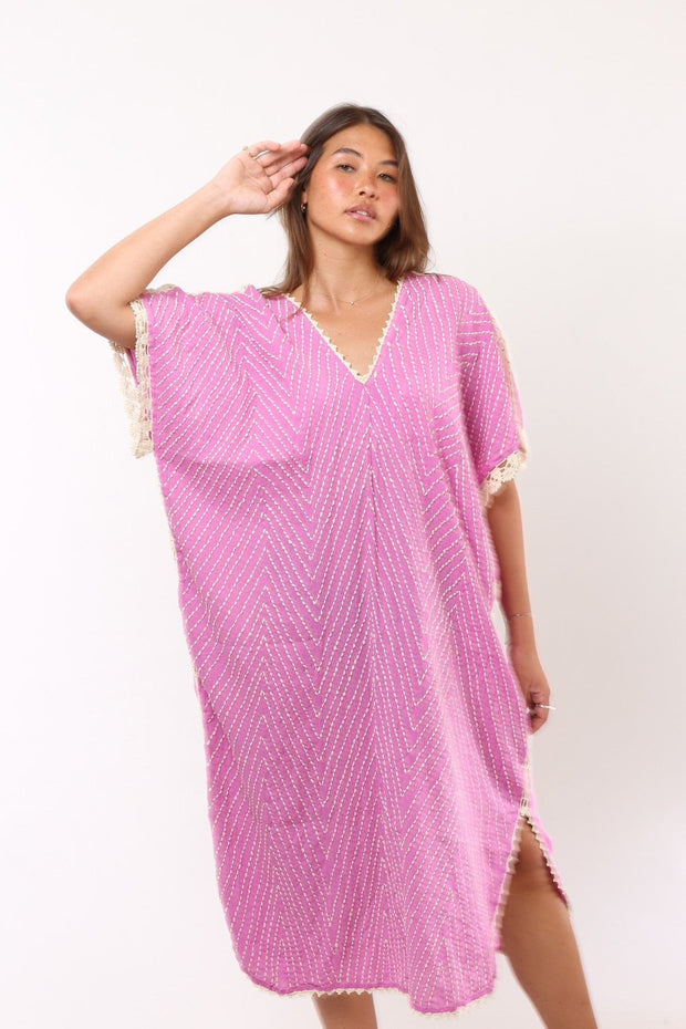 EMBROIDERED KAFTAN DRESS MALIA - sustainably made MOMO NEW YORK sustainable clothing, kaftan slow fashion