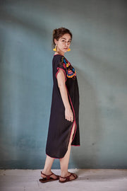 Embroidered Kaftan Dress Nova - sustainably made MOMO NEW YORK sustainable clothing, Boho Chic slow fashion