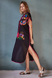 Embroidered Kaftan Dress Nova - sustainably made MOMO NEW YORK sustainable clothing, Boho Chic slow fashion