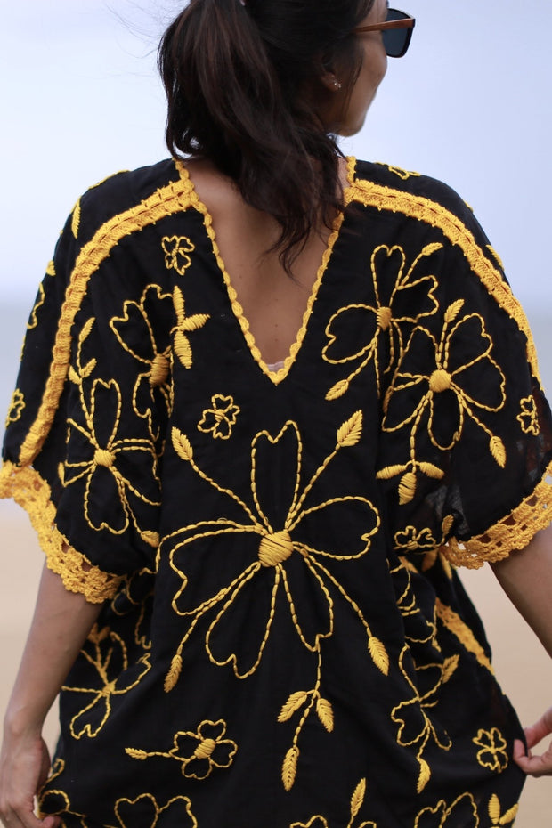 EMBROIDERED KAFTAN TOP NINA - sustainably made MOMO NEW YORK sustainable clothing, offer slow fashion