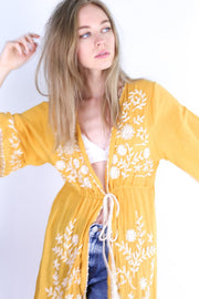 EMBROIDERED KIMONO DUSTER CALIFORNIA LOVE MIA - sustainably made MOMO NEW YORK sustainable clothing, Kimono slow fashion