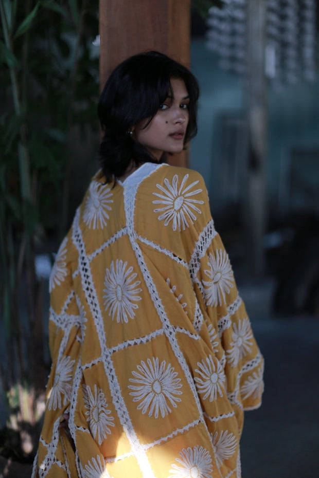 EMBROIDERED KIMONO DUSTER MAIGRET - sustainably made MOMO NEW YORK sustainable clothing, kaftan slow fashion