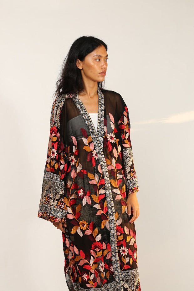 EMBROIDERED KIMONO DUSTER PIERA - sustainably made MOMO NEW YORK sustainable clothing, fall22 slow fashion