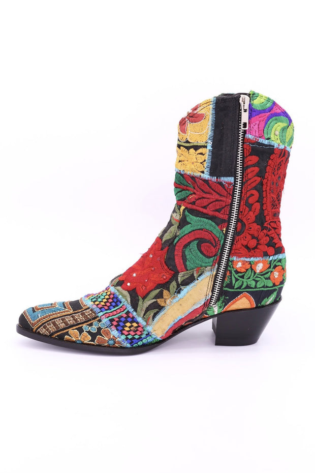 EMBROIDERED PATCHWORK BOOTS GINALYN (BLACK) - sustainably made MOMO NEW YORK sustainable clothing, boots slow fashion