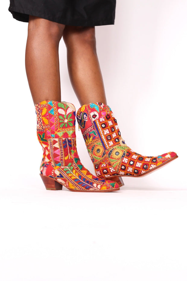 EMBROIDERED PATCHWORK BOOTS SAMSARA - sustainably made MOMO NEW YORK sustainable clothing, boots slow fashion