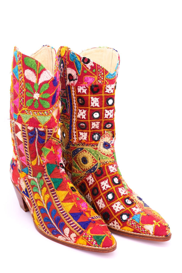 EMBROIDERED PATCHWORK BOOTS SAMSARA - sustainably made MOMO NEW YORK sustainable clothing, boots slow fashion