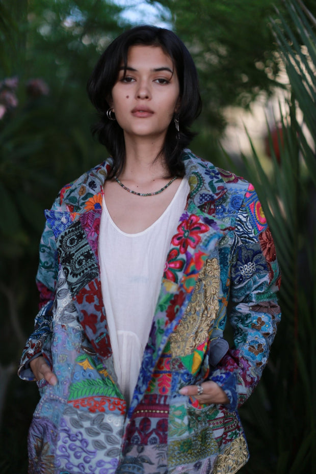 Embroidered Patchwork Jacket Frida - sustainably made MOMO NEW YORK sustainable clothing, fall22 slow fashion