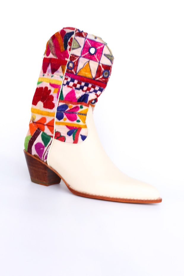 EMBROIDERED PATCHWORK WESTERN BOOTS ANDROMEDA - sustainably made MOMO NEW YORK sustainable clothing, boots slow fashion