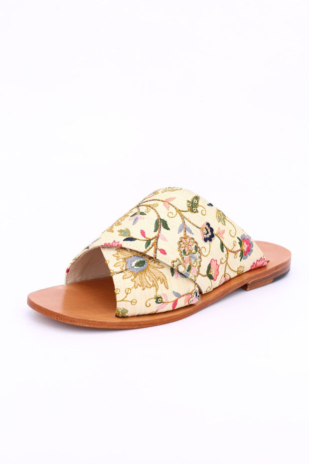 EMBROIDERED SANDALS DAISY - sustainably made MOMO NEW YORK sustainable clothing, mules slow fashion