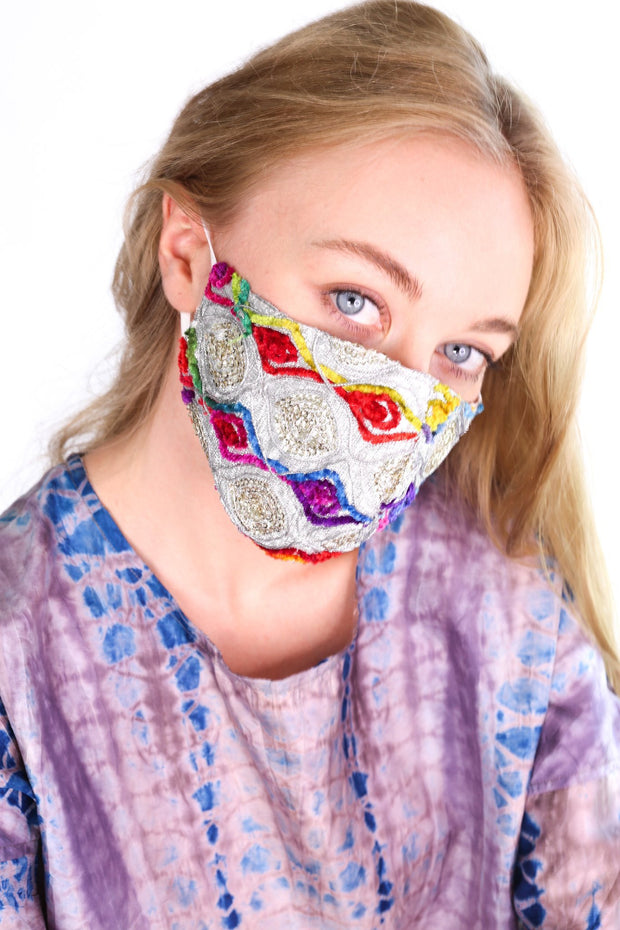 EMBROIDERED SILK FACE MASK TIFFANY (SILVER) - sustainably made MOMO NEW YORK sustainable clothing, offerfm slow fashion