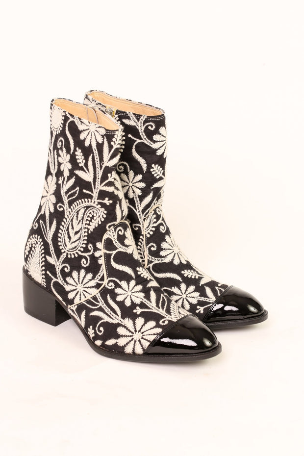 EMBROIDERED SILK PAISLEY BOOTS OWEN - sustainably made MOMO NEW YORK sustainable clothing, boots slow fashion