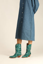 EMBROIDERED SILK WESTERN BOOTS ARWA - sustainably made MOMO NEW YORK sustainable clothing, boots slow fashion