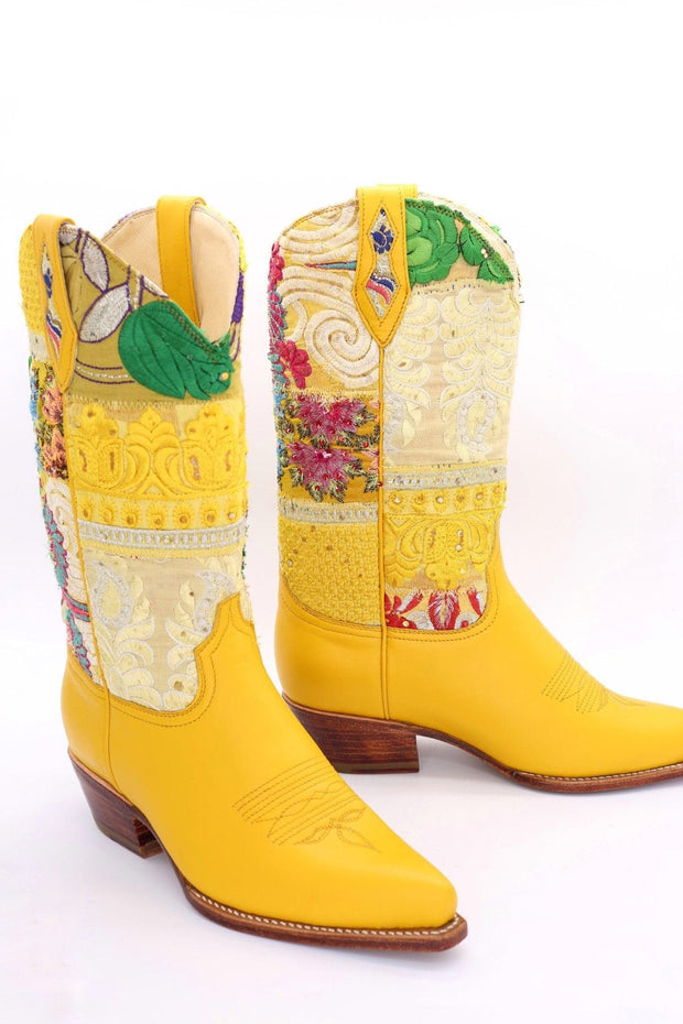 EMBROIDERED WESTERN BOOTS MARLA YELLOW - sustainably made MOMO NEW YORK sustainable clothing, boots slow fashion